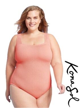 KONA SOL Full Coverage
Pucker Textured Square Neck
One Piece Swimsuit Plus Sz 22